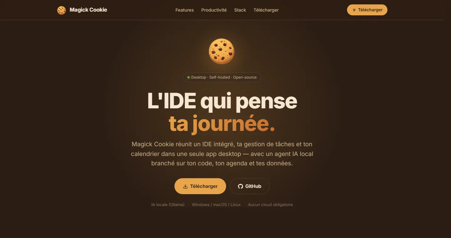 Magick Cookie — IDE intégré, gestion de tâches et calendrier dans une app desktop